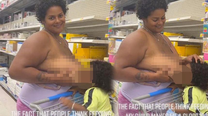 Sonunda bu da oldu! Süpermarketin ortasında bluzunu indirip çocuğunu emzirdi... Bir de o anları paylaştı