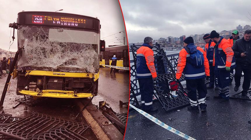 Galata Köprüsü'de otobüs kazası: Yaralılar var! Balık tutarken...