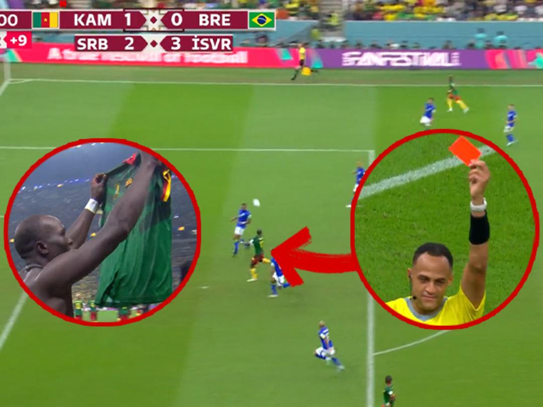 Son dakika: Aboubakar yine sahnede! Kamerun - Brezilya ma&ccedil;ında D&uuml;nya Kupası tarihine ge&ccedil;en an! Gol&uuml; attı, oyundan atıldı...