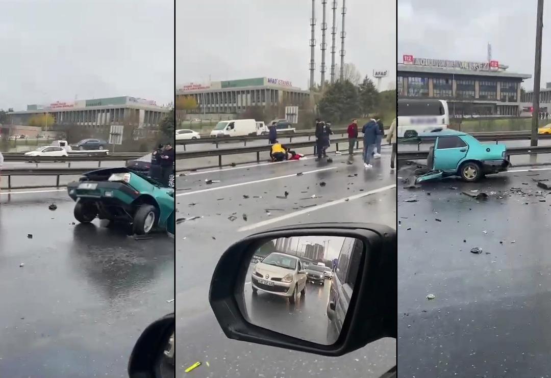 İstanbul'da korkun&ccedil; kaza! G&ouml;ren inanamadı, otomobil ikiye b&ouml;l&uuml;nd&uuml;
