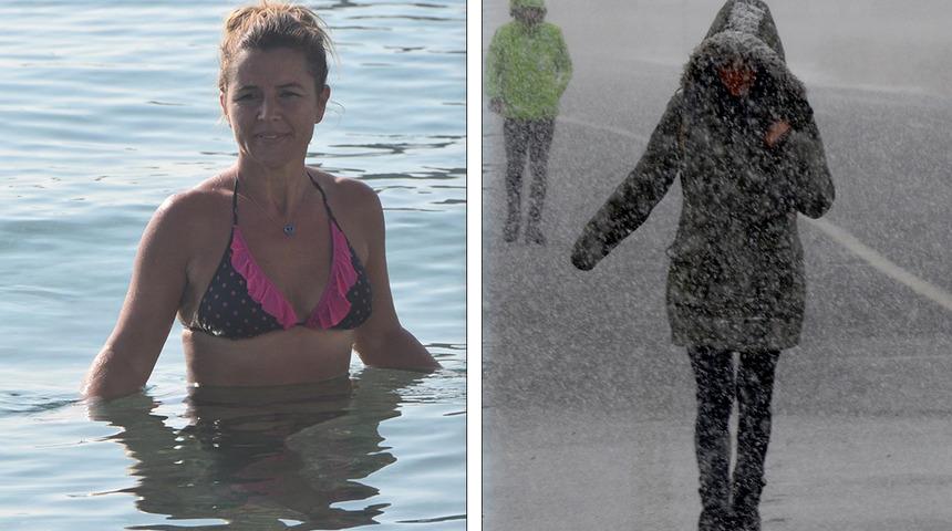 Türkiye'nin doğusu ayrı batısı ayrı mevsim yaşıyor! Kar yağışından yürüyemeyen de var, sıcaktan denize giren de...