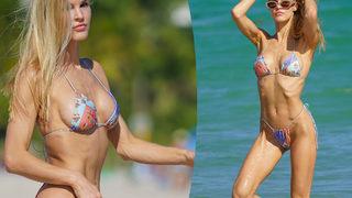 Joy Corrigan Miami'de ipli bikinisiyle kıvrımlarını sergiledi
