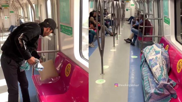 Bir gören bir daha baktı! Çevresindekilere aldırış etmeden metrodaki boş koltuğa yatağını kurdu