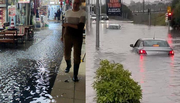  İzmir sağanak yağışa teslim oldu! Araçlar suya gömüldü