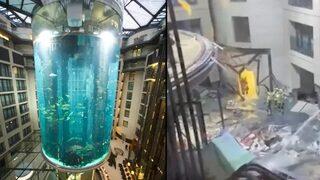 Otel lobisinde korkunç olay! Bir milyon litre suyla dolu dev akvaryum patladı... 