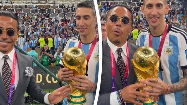 Nusret Gökçe sahaya indi, Angel di Maria ve kupayla poz verdi! O anlar dalga konusu oldu