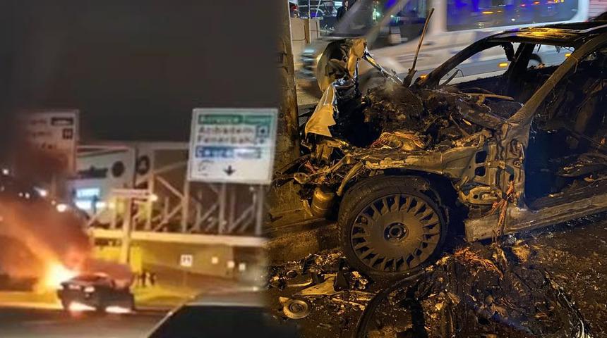 Kadık&ouml;y'de alev alev yanan otomobil k&uuml;le d&ouml;nd&uuml;