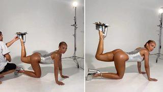 Sosyal medya fenomeni Tammy Hembrow'dan şov gibi pozlar! Kalçalarından güç alıp topuklarında taşıdığı tepsi olay oldu