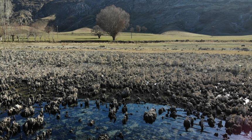 Van Gölü'nde endişelendiren görüntü! Sular çekilince su altı peribacaları ortaya çıktı