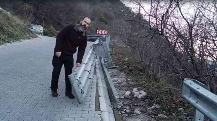 Yok artık...Uçurumun kenarındaki demir bariyerleri çaldılar