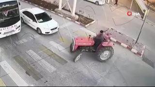 Kırmızı ışıkta bir anda drift atmaya başlayan traktör sürücüsü kamerada
