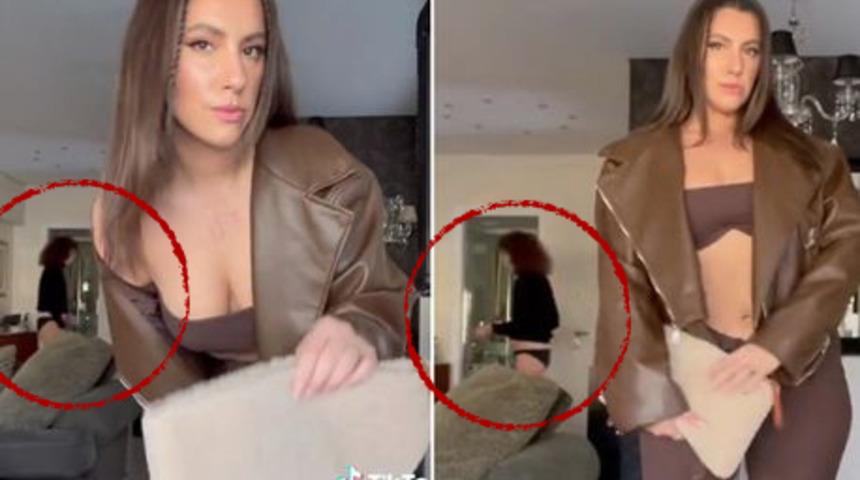 Çekim yaptığından habersizdi! İç çamaşırıyla annesi arkadan geçince sosyal medyada gündem olmayı başardı