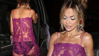 Rita Ora doğum günü partisine neredeyse çıplak geldi! Tül giyip göğüslerini sergiledi