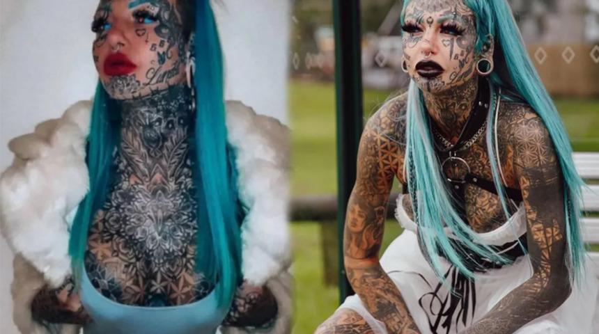 Bedeninde artık boş yer kalmadı! Dövme modeli Amber Luke, mürekkeplerini göstermek için yarı çıplak kaldı