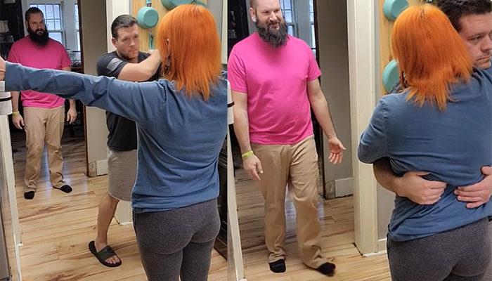 Kocasını ve sevgilisini kendisine sarılmaları için aynı anda çağırdı