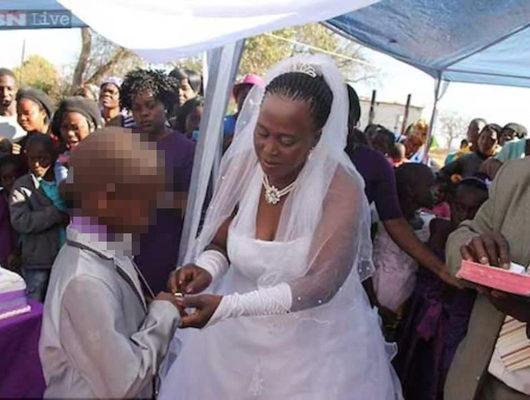 Skandal görüntüler! 69 yaşındaki kadın 9 yaşındaki çocukla evlendi