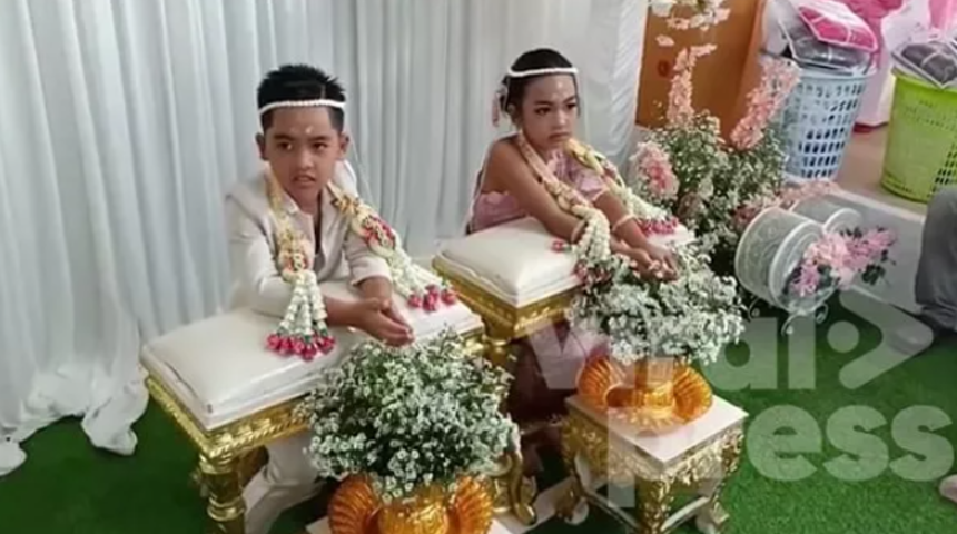 Geçmiş yaşamlarında sevgili olup evlenemedikleri söylenen 8 yaşındaki ikiz kardeşlerin düğünü gündem yarattı