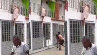 Sevgilisinin karısı eve gelince böyle kaçmaya çalıştı! Havluyla balkondan atlamak istedi... O anlar saniye saniye kameraya yansıdı