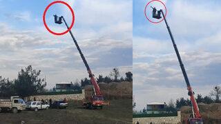 Akılalmaz görüntüler! Vinç sepetinde içki içip, rastgele ateş açtı...