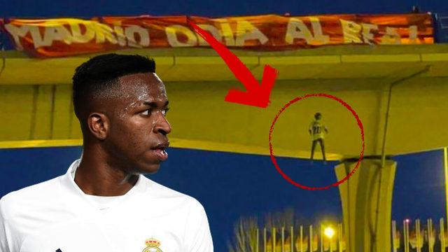 Atletico Madrid taraftarlarından derbi öncesi şoke eden eylem! Real Madrid'in yıldızı Vinicus Jr.'ı köprüden sallandırdılar! Kulüpten kınama geldi