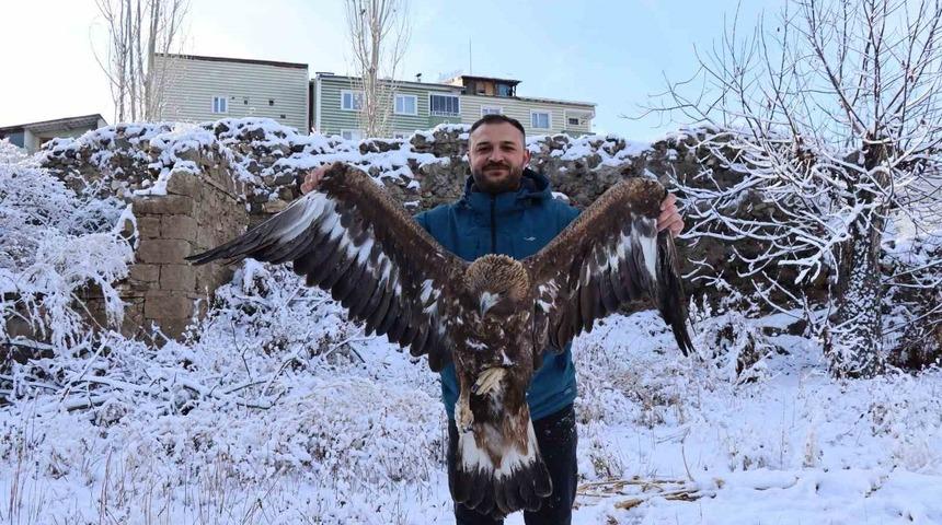 U&ccedil;amayan kartalı arabasına alıp tedavi i&ccedil;in il&ccedil;eye getirdi