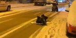 Kar yağışı sonrası eğlenceli anlar: Motosiklete ip bağlayıp karda kaydı
