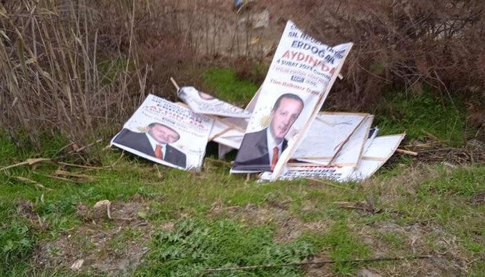 O ilde Erdoğan için hazırlanan afişler dereye atıldı