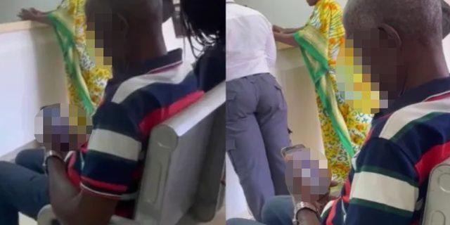 Bankada sıra beklemekten sıkılınca yetişkin filmi izledi