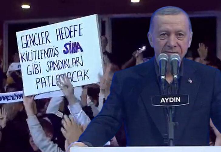 Cumhurbaşkanı Erdoğan, 'Gence bak gence' dedi... Tüm salon oraya döndü! Dikkat çeken pankart