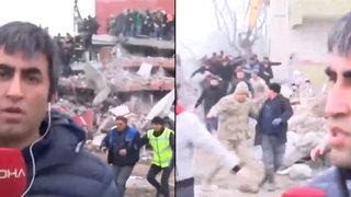 Elbistan'daki depreme canlı yayında yakalandı! Yanındaki binalar peş peşe yıkıldı, panik anları kamerada...