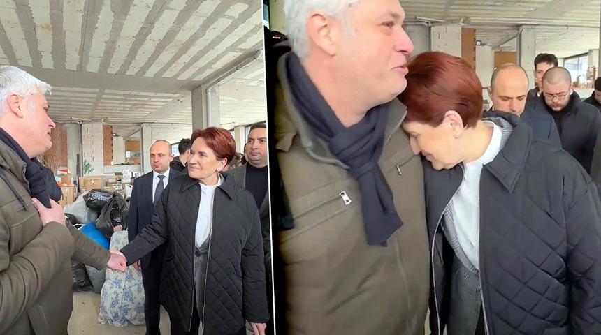 Gözleri doldu, kendini tutamadı! Akşener vatandaşın omzuna kafasını yasladı: İYİ Parti yardım merkezinde duygulu anlar