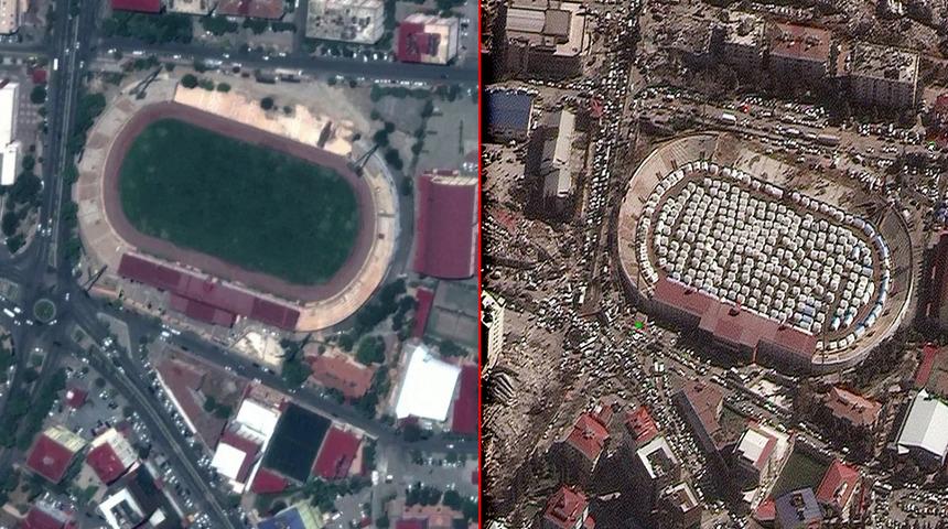 Yollar tıklım tıklım doldu, ayakta bina kalmadı! Yürekleri titreten kareler: Depremden önceki ve sonraki uydu görüntüleri yıkımı gözler önüne serdi