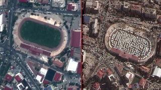 Yollar tıklım tıklım doldu, ayakta bina kalmadı! Yürekleri titreten kareler: Depremden önceki ve sonraki uydu görüntüleri yıkımı gözler önüne serdi