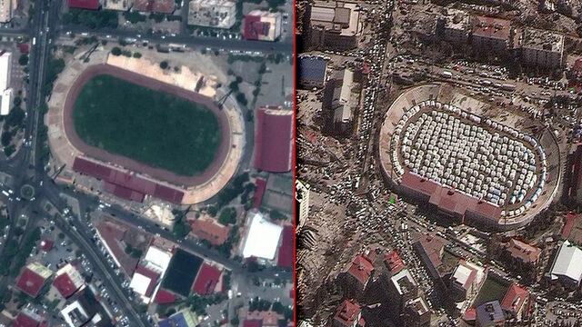 Yollar tıklım tıklım doldu, ayakta bina kalmadı! Yürekleri titreten kareler: Depremden önceki ve sonraki uydu görüntüleri yıkımı gözler önüne serdi