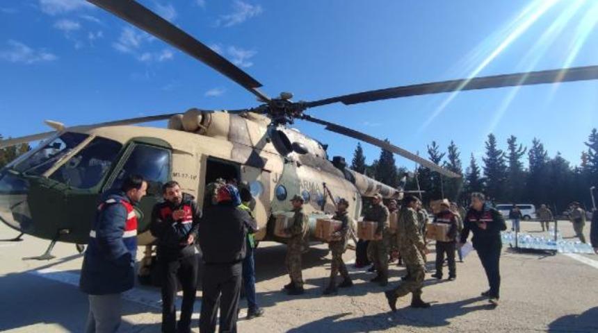 Gaziantep'te köylerdeki depremzedelere askeri helikopterle yardım