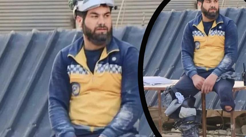 Hüzne boğan kare! Sosyal medya bu gönüllüyü konuşuyor... Tek bacağıyla arama kurtarma çalışmalarına katıldı