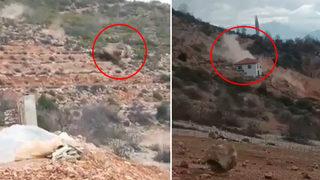 Antalya'da korku dolu anlar! Dağdan yuvarlanan dev kayaları, çığlık çığlığa cep telefonuyla kaydetti