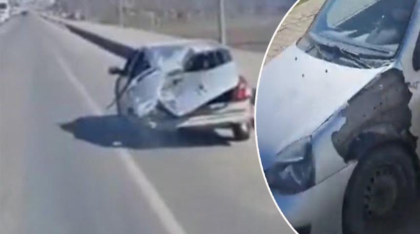 Depremden hasar alan aracıyla yaşadığı bölgeyi terk etti! Aracın yoldaki görüntüsü herkesi şaşkına çevirdi