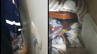 Hatay'da hasarlı binadaki kediyi kurtarmaya çalışan ekip depreme yakalandı! O anları böyle kaydettiler