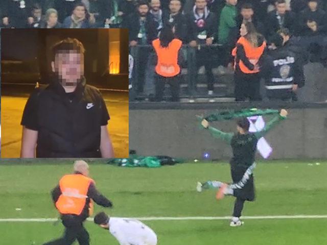 Kocaelispor-Sakaryaspor maçında sahaya atlayan taraftar video çekti!