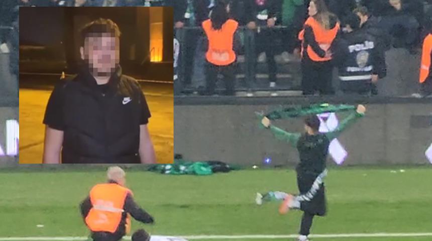 Kocaelispor-Sakaryaspor maçında sahaya atlayan taraftar video çekti!
