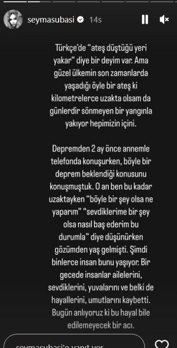 Şeyma Subaşı'ya deprem sonrası tepki yağmıştı! Açıklama yaptı: Sorumlulardan hesap sorulmalı G1