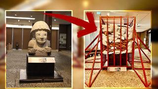 Kafes ve kum torbalarıyla çevrelenmiş... Hatay'daki tarih eserlere artçı depremlere karşı önlem! Şuppiluliuma heykeli ve Arsuz stelleri...