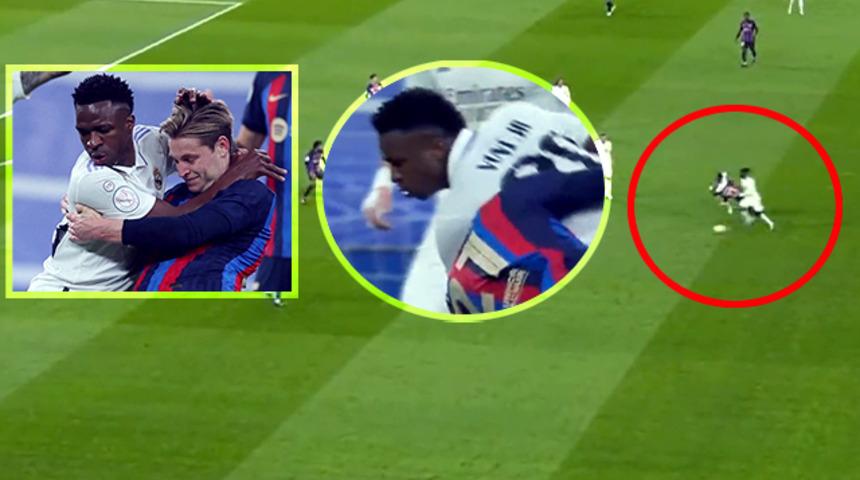 El Clasico güreş maçına döndü! Vinicius Jr, Frenkie de Jong'a 'boyunduruk' yaptı! Saha içi karıştı...
