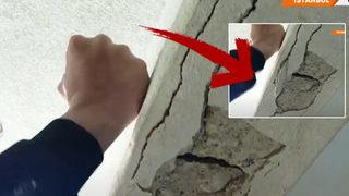 Kolona yumruk atınca darmadağın oldu! Küçük bir darbe bile... İstanbul'daki binada akılalmaz manzara 'Deprem olsa temelden aşağıya inmeyecek birbirine geçecek'