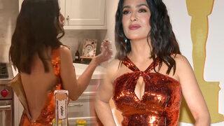 Salma Hayek partiden eve koştu! Fermuarını sonuna kadar indirip...