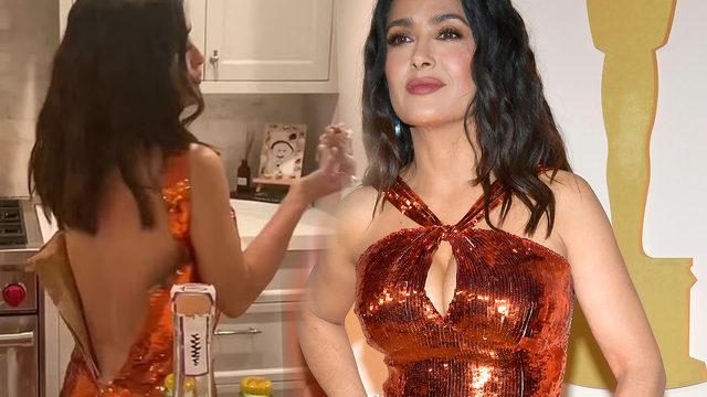 Salma Hayek partiden eve koştu! Fermuarını sonuna kadar indirip...