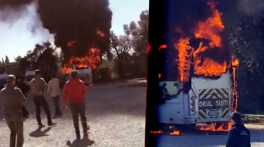 Marşa bastığı an alev topuna döndü! Okul servisi yanarken yürekler ağza geldi: Bodrum sakinlerini korkutan kara dumanlar gökyüzünü kapladı