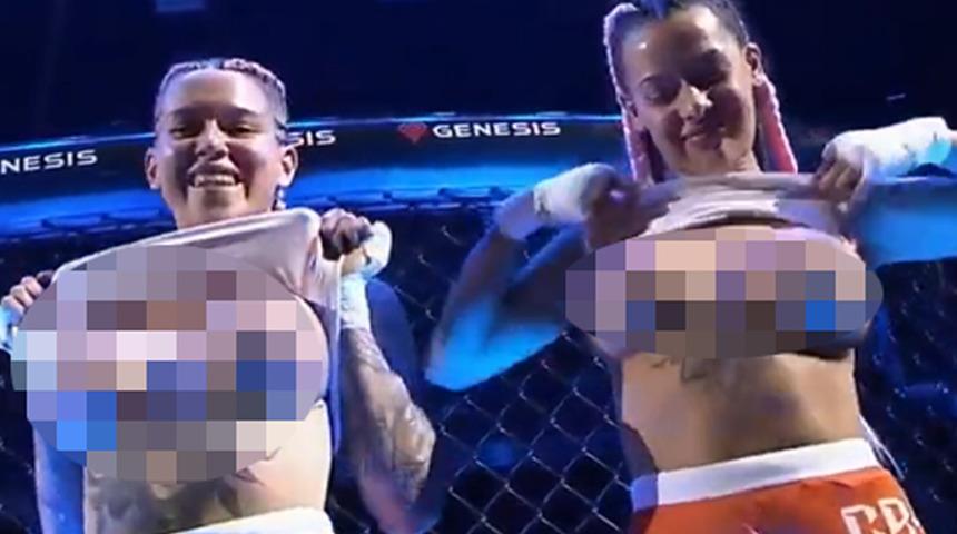 UFC'de akıllara durgunluk veren an! Kadın dövüşçüler maçın ardından göğüslerini kameralara gösterdi