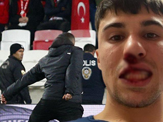 Sivas'ta skandal gece! Sahaya atlayan taraftar rakibin burnunu kırdı... "Tiksiniyorum"